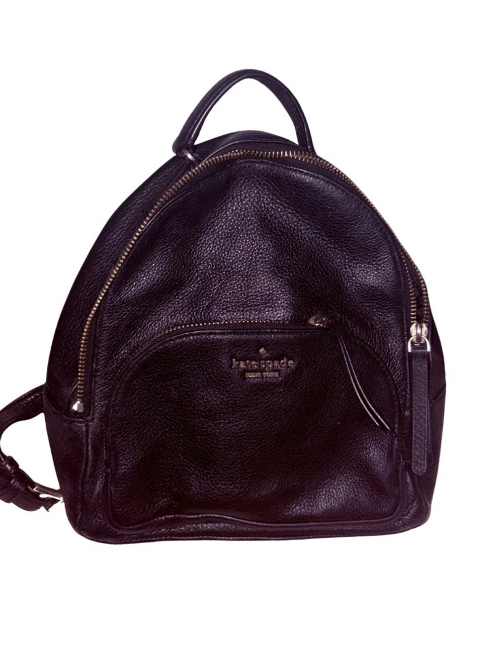 kate spade Black Pebbled Leather Small Backpack with Front Zip Pocket